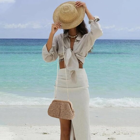 Straw Clutch Purse Women Boho Crossbody Summer Beach Handwoven Shoulder - Picture 6 of 6